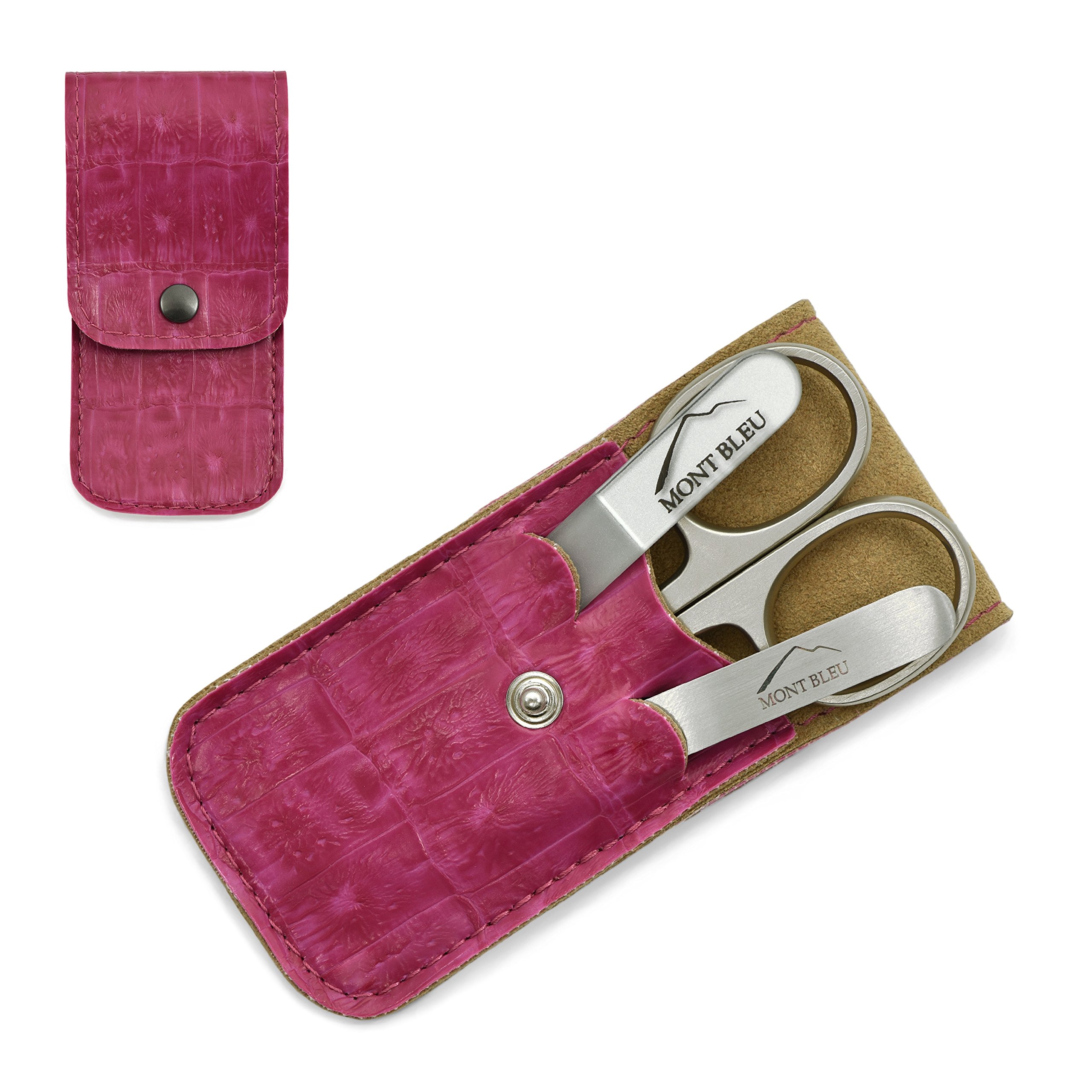 Mont Bleu 3-piece Manicure Set with crystal nail file, in Cruelty Free Leatherette Case | Italian Scissors - Czech Crystal Nail File - German Case - Image 3