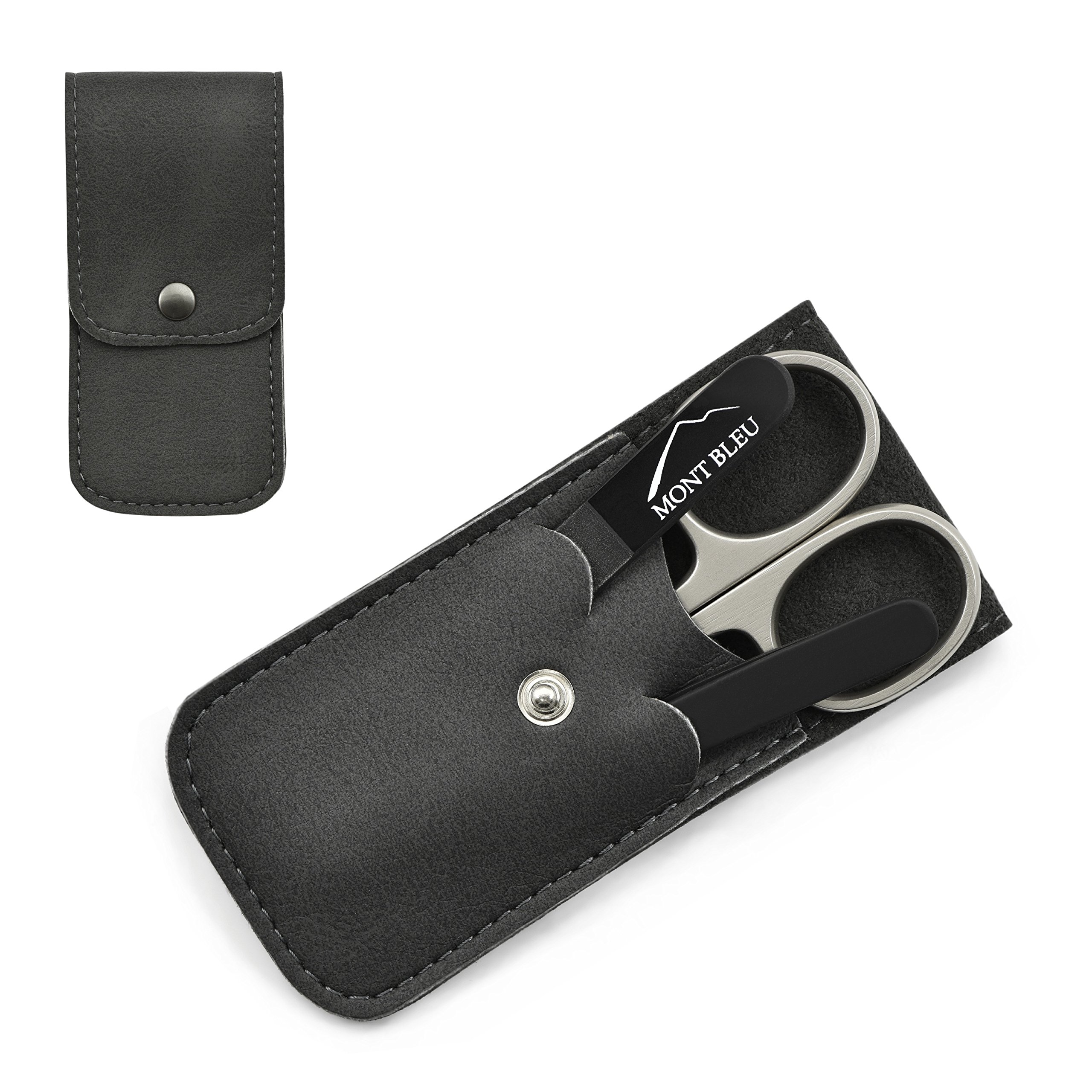 Mont Bleu 3-piece Manicure Set with crystal nail file, in Vegan-Friendly Leatherette Case | Italian Scissors - Czech Crystal Nail File - German Case - Image 3