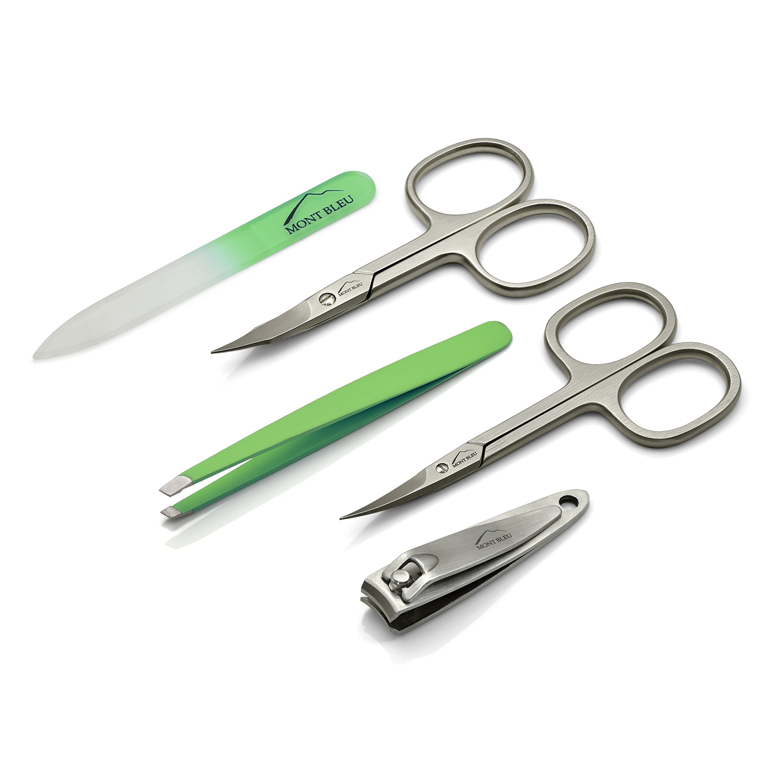 Mont Bleu 5-piece Manicure Set with crystal nail file, in Cruelty Free Black Eco-Leather Case | Italian Scissors - Green Czech Crystal Nail File - German Case - Image 3