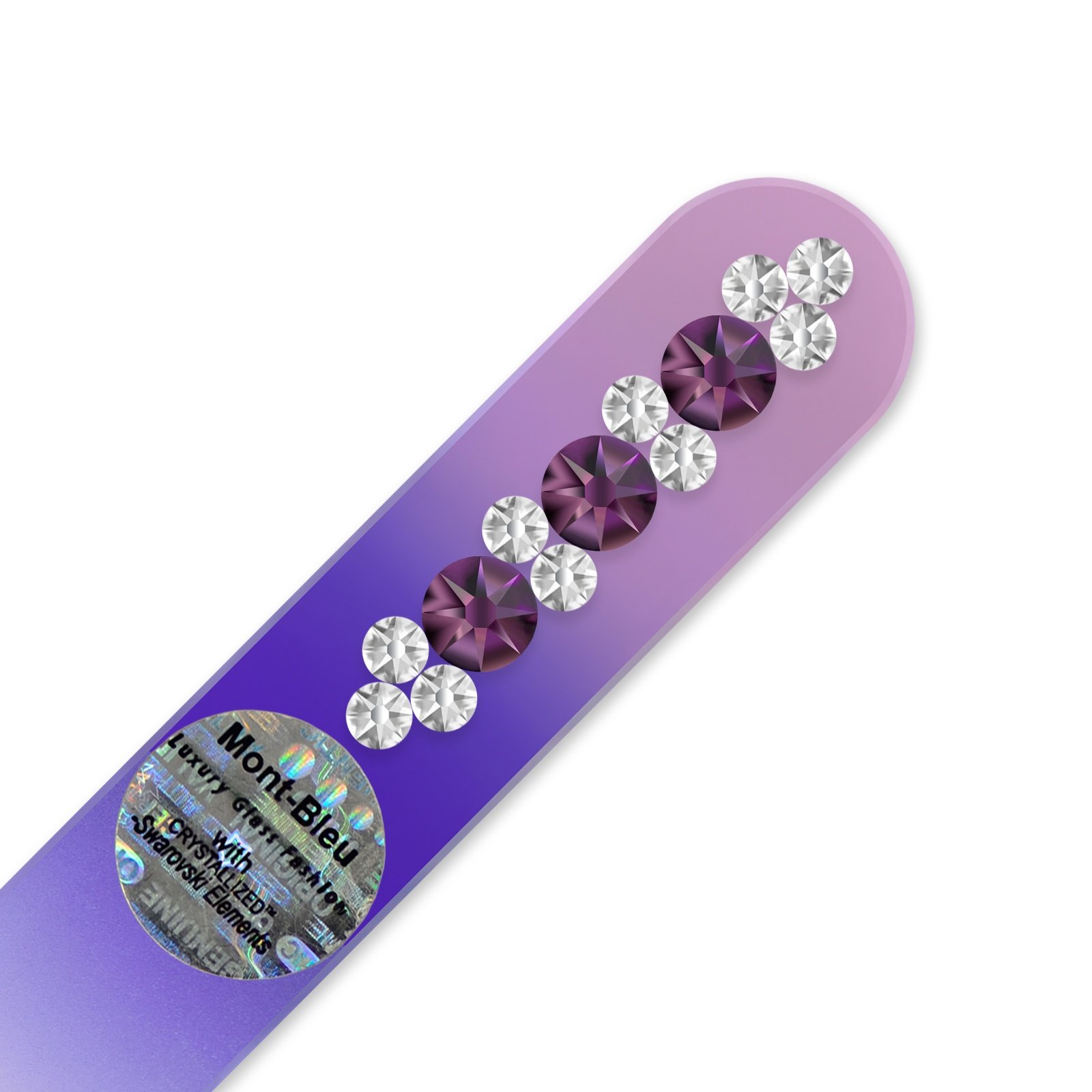 Mont Bleu Premium Glass Nail File hand decorated with crystals from Swarovski - Handbag Size - Handmade - Czech Tempered Glass - Best Crystal nail file for natural nails