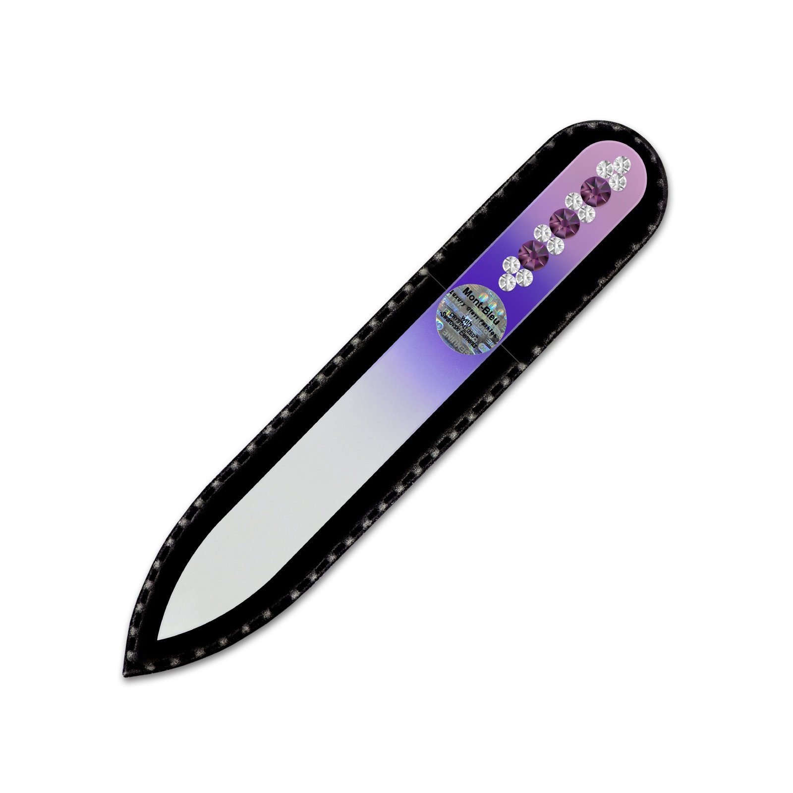 Mont Bleu Premium Glass Nail File hand decorated with crystals from Swarovski - Handbag Size - Handmade - Czech Tempered Glass - Best Crystal nail file for natural nails - Image 2